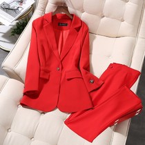 Career Premium Red Suit Womens 2022 Spring Autumn New Korean Style Slim Formal Suit