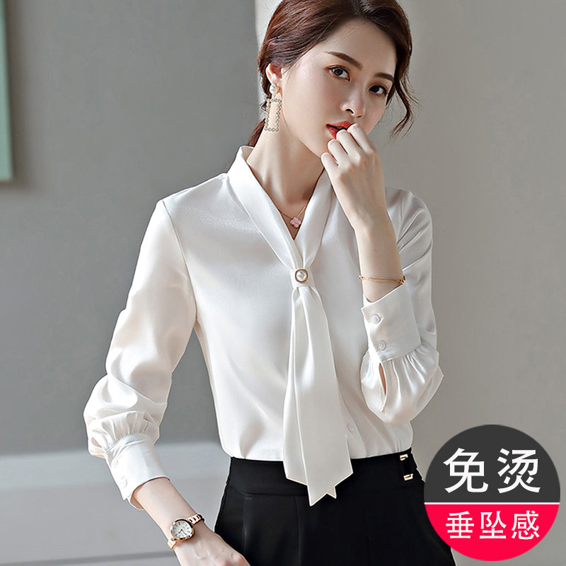 Famous Yuan Fashion High-end Floating With Shirt Woman 2022 Chunqiu New Korean version 100 hitch Career OL Free Ironing White Shirt