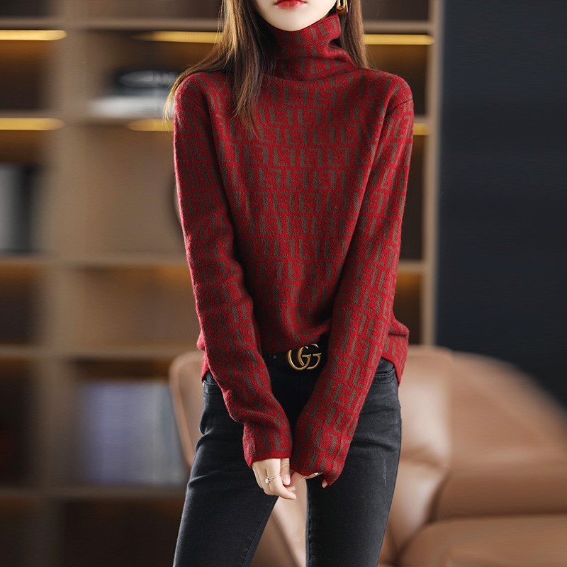 Fashion with high - collar cashmere shirts 2023 Spring and Autumn new Han - tap stack - knit sweater