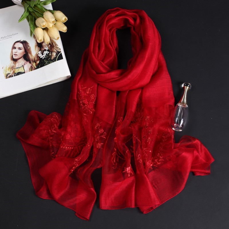 Big red cashmere thin scarf ladies 2022 spring, autumn and winter new Korean style fashion silk embroidered shawl scarf