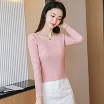 Small mens high-waisted square-neck knitted sweater womens 2022 spring and autumn new Korean style fashion short bottoming sweater