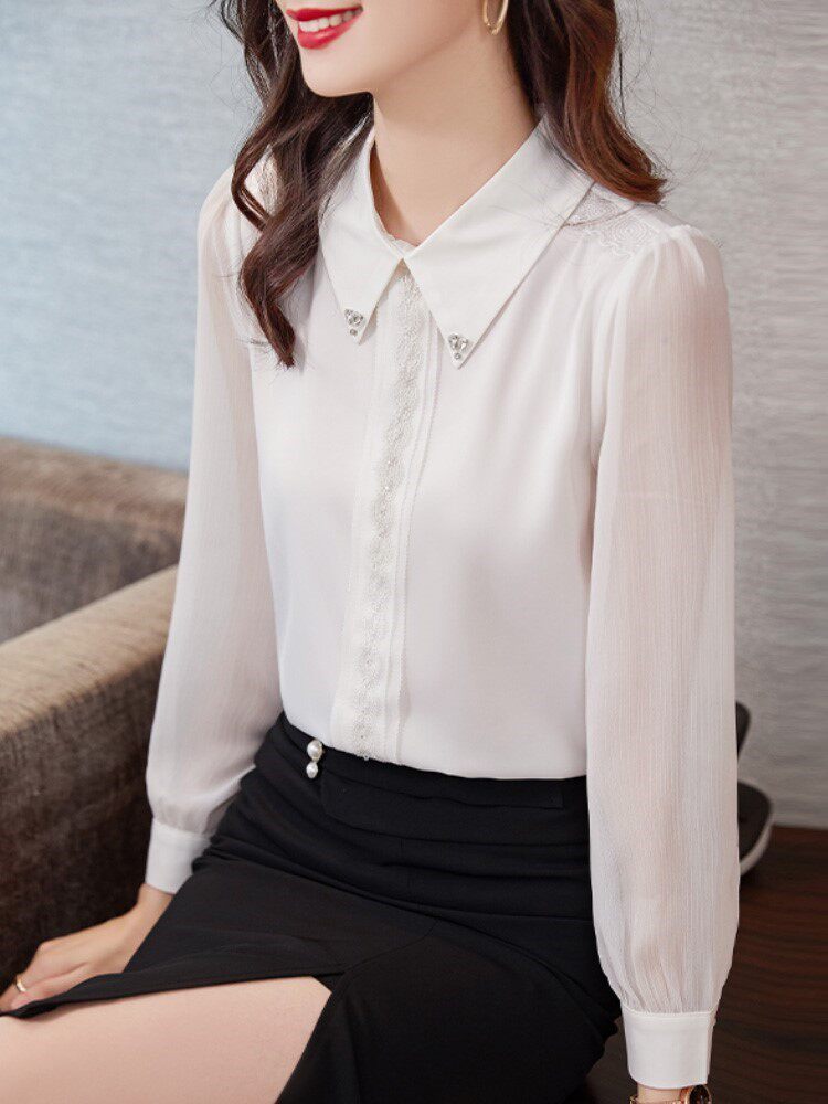 Design sense high-end acetate satin white shirt women's 2022 spring and autumn new Korean style fashion temperament professional shirt