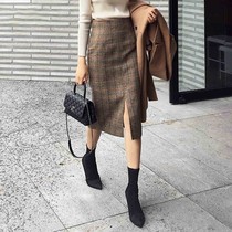 Retro Bag Hip Half Body Dress Woman 2022 Autumn Winter New Korean Version High Waist Stylish Plaid Step Thickened Fur Half Skirt