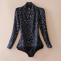 Fashion black polka dot foreign style coat women's 2021 spring and autumn new slim OL professional shirt temperament conjoined shirt