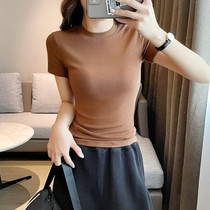 Fitted Thread Knitted Ice Silk Bottoming T-Shirt 2022 Summer New Korean Style Fashion Slim Short Sleeve T-shirt Top