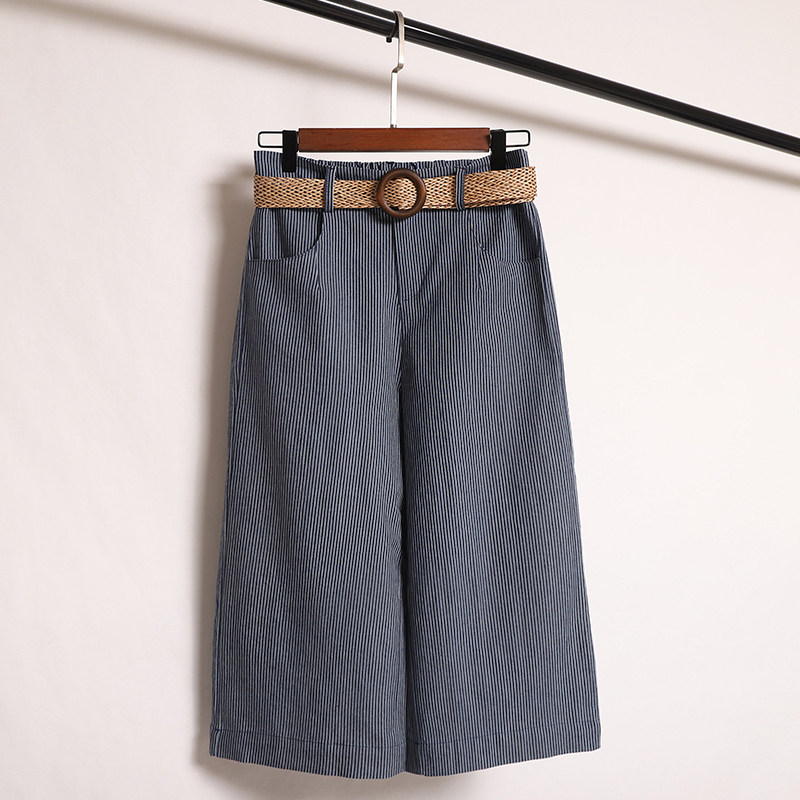 Loose Display Slim Casual Pants Woman 2022 Summer New Korean version 100 lap Fashion High waist Seven Pants Striped Wide Pants