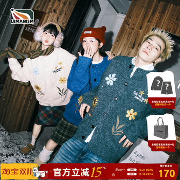 Lemanism american trendy brand flower embroidered cardigan sweater for men 2025 couple style autumn and winter sweater tops for women Lemanism american trendy brand flower embroidered cardigan sweater for men 2025 couple style autumn and winter sweater tops for women