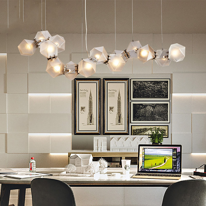 Postmodern magic square chandelier Creative Personality Glass Molecular Long cafe Dining Room Dining Room Bar designer strip lamp