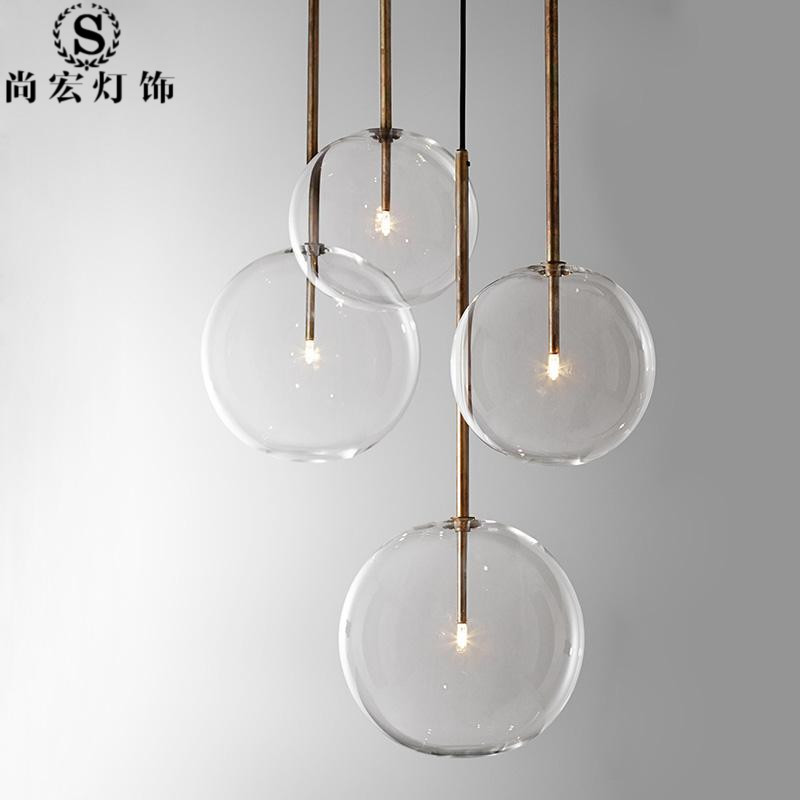 Glass chandelier round coffee shop golden bar lamp bedroom bedside lamp single head dining room net red chandelier