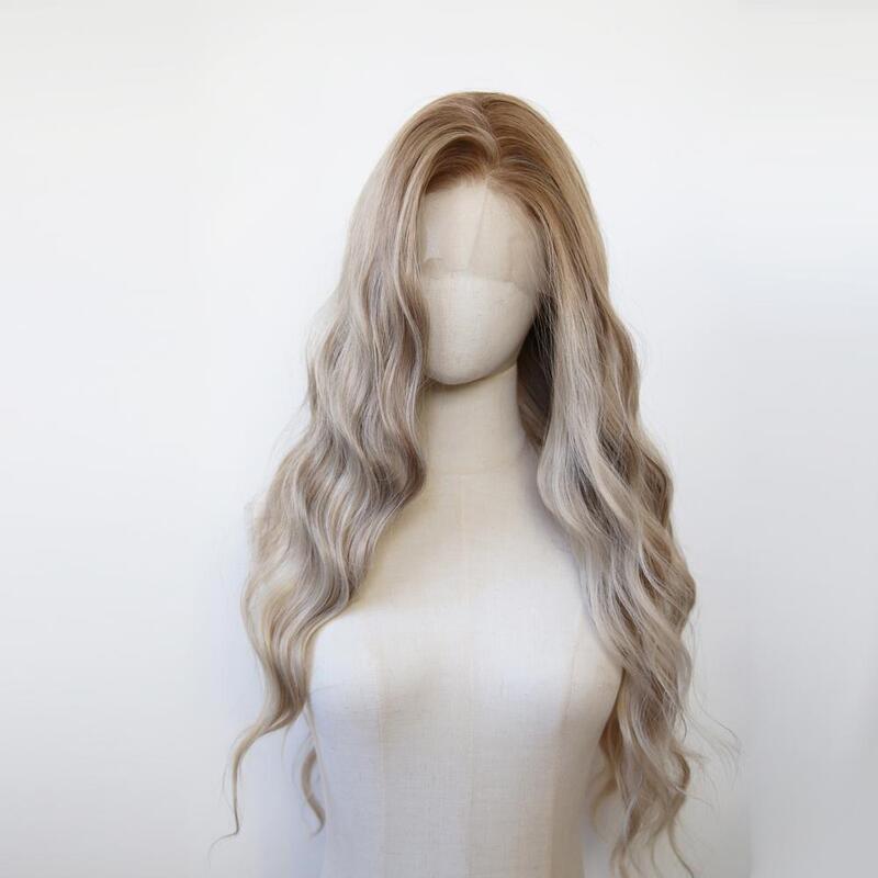 Lace Front Hand-Crocheted Wig Mixed Color Blonde Long Curly Hair with Random Parting Doll-Like Big Waves Lolita Wig