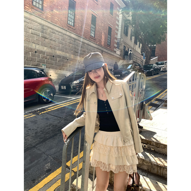 Youziqi Sweet Cool Moran 2026 New Autumn Super Popular Apricot Leather Jacket for Petite Women Youziqi Sweet Cool Moran 2026 New Autumn Super Popular Apricot Leather Jacket for Petite Women