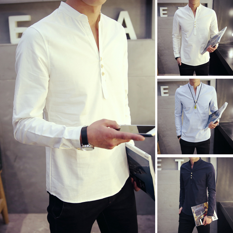 Spring and Autumn Chinese style men's Tang dress cotton linen tops men's linen long sleeves youth Zhongshan shirt plus size Hanfu