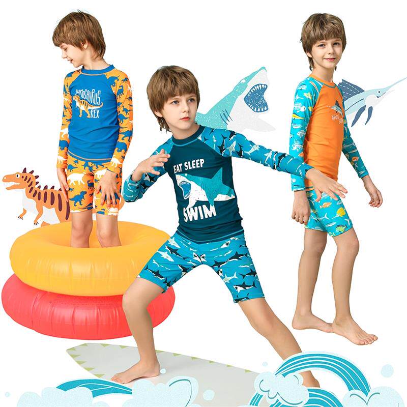Children's swimsuit boy long sleeve split sunscreen quick-drying middle and Big Boy swimming suit
