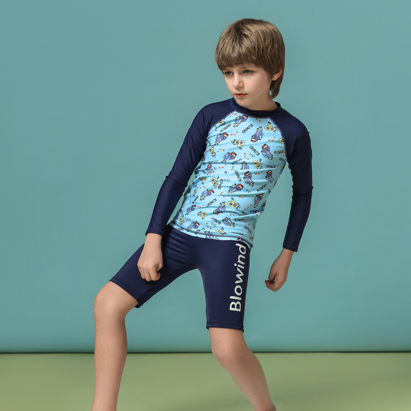 Blowind large boy swimsuit quick-drying long sleeve sunscreen split children boy boy cartoon beach swimsuit