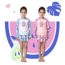 Childrens swimsuit Girls medium size virgin girl split long sleeve sun protection quick-drying Korean cute princess skirt swimsuit