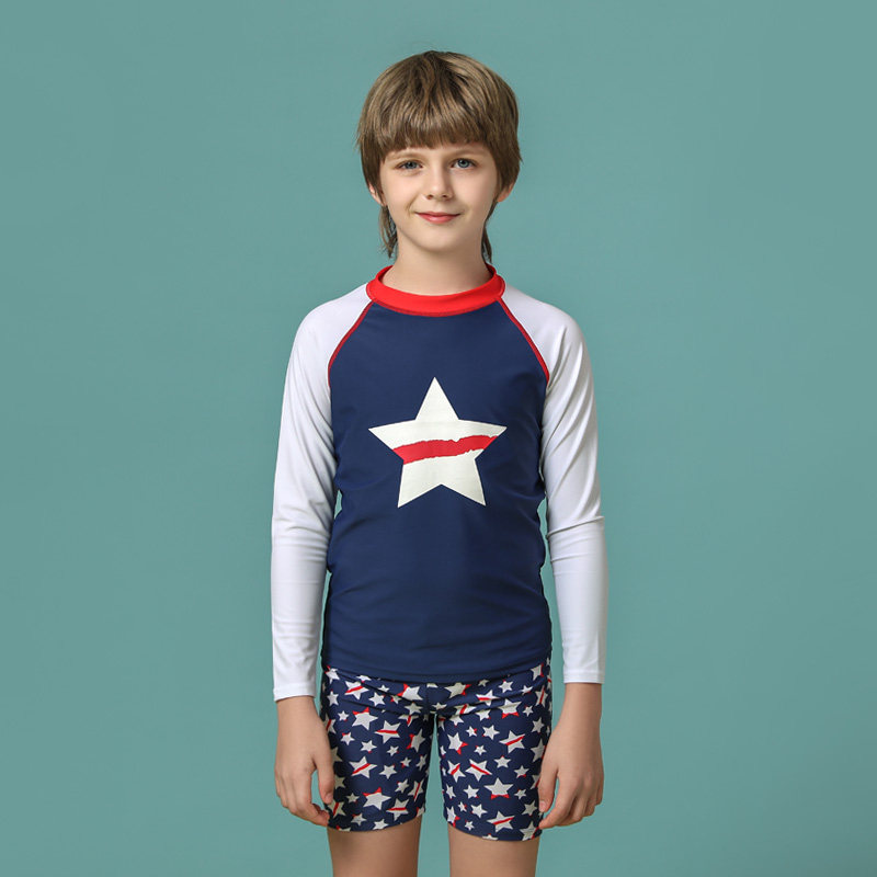 (Qingkura special price) Children two-piece swimsuit boy long sleeve sunscreen swimming fit speed dry beach resort surf