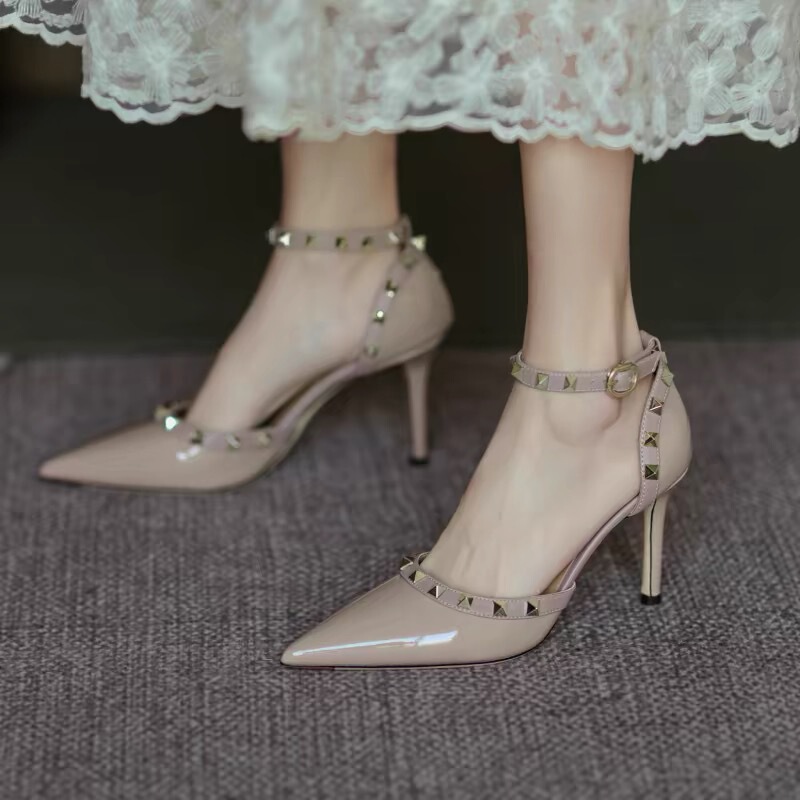Rivet High Heels Women's Stiletto 2026 New Style Elegant Sexy Pointed Toe Ankle Strap Trendy Sandals