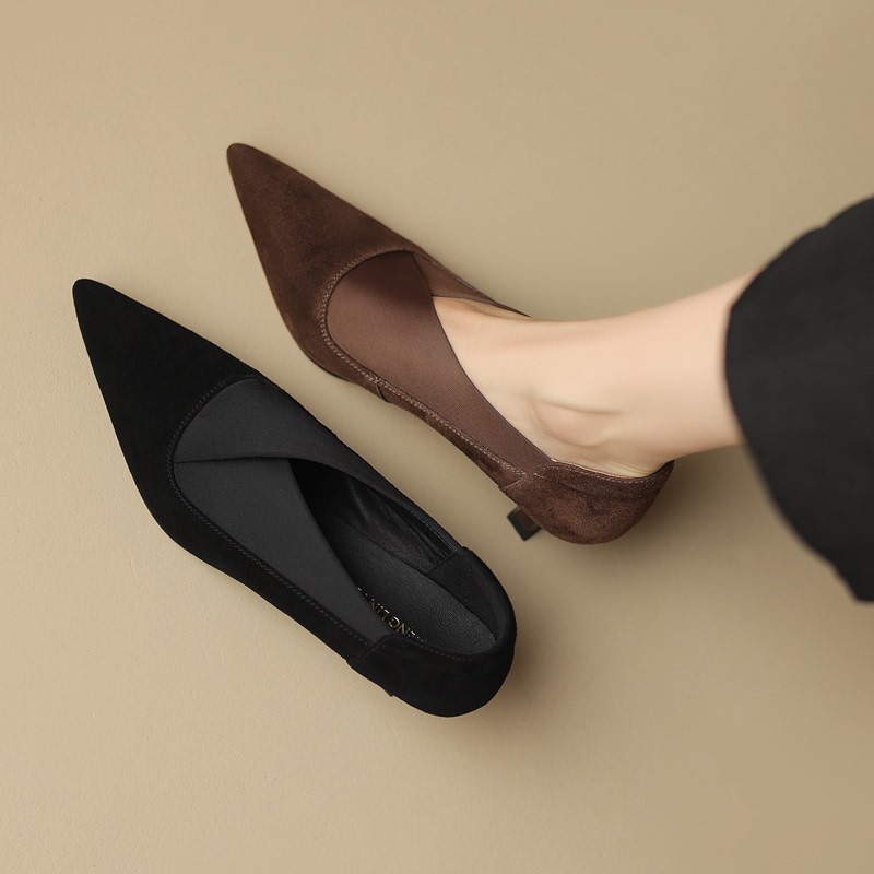 V-Cut Ankle Boots for Women, French Retro Style, Small High Heels, Pointed Toe, Elastic, Deep-Cut Sheepskin Boots, 2023 New Model