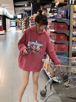 European and American street sweater womens mid-length ins super fire loose all-match bf lazy wind spring and autumn thin hooded top