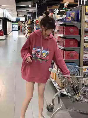 European and American street clothes women's long version of ins Super fire loose versatile bf lazy wind spring and autumn thin hooded top