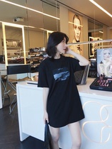 Bottoms: Loose chic comfortable short-sleeved T-shirt womens summer mid-length Korean lazy wind top 2021 spring