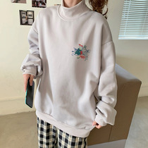 Tennis Red Fried Street Semi-High Neckline Womens Lazy Windsurs 2021 new medium long style Loose Blouse