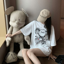 The Euro New Port Wind Ins Ultra Fire Small Bear Printed Short Sleeve Blouses Women 2020 Summer loose Thin Medium Long