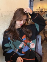 European goods large edition autumn and winter cartoon sweater womens long-sleeved loose wild student knitted pullover bottoming shirt retro ins