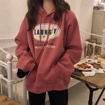 European goods large version sweater womens 2021 autumn and winter net red plus velvet thickening loose lazy wind wild mid-length top