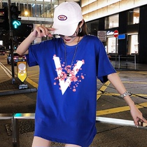 European goods big version net red pure cotton short-sleeved t-shirt womens 2021 new loose ins western style mid-length top summer trend