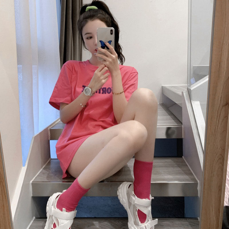 European goods short-sleeved t-shirt women's new summer 2021 popular fashion Western style Hong Kong style Korean version loose mid-length top