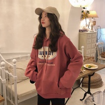 European goods 2021 new hooded sweater womens thin ins Hong Kong style retro loose net red mid-length top autumn