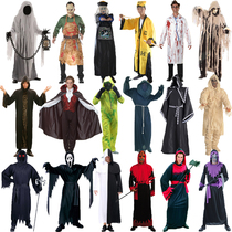 Halloween horror god of death demon skeleton wizard vampire clothes adult male bloody butcher doctor dress up