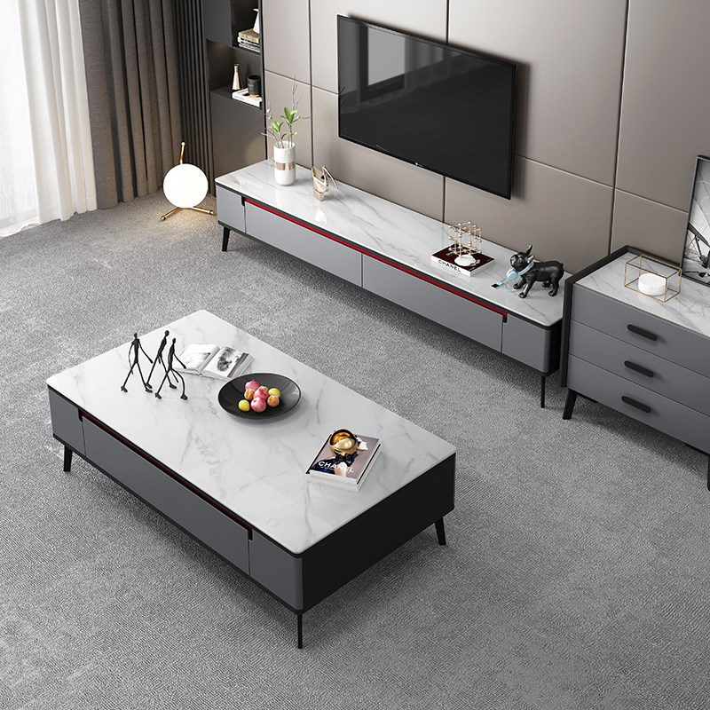 Italian-style slate coffee table TV cabinet combination modern minimalist living room small apartment Nordic marble TV cabinet