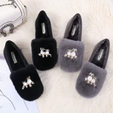 Осенние и зимние женские шапки, а также бархатные меховые туфли на толстой подошве для верхней одежды, туфли из ленивого хлопка с кроличьим мехом, женская обувь больших размеров от 41 до 43