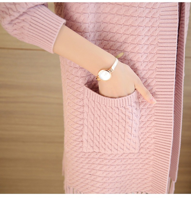 Mùa xuân và mùa thu Áo len tua rua của phụ nữ áo len lỏng, áo len dài màu áo hoang dã bên ngoài mất - Đan Cardigan áo khoác len cardigan nữ
