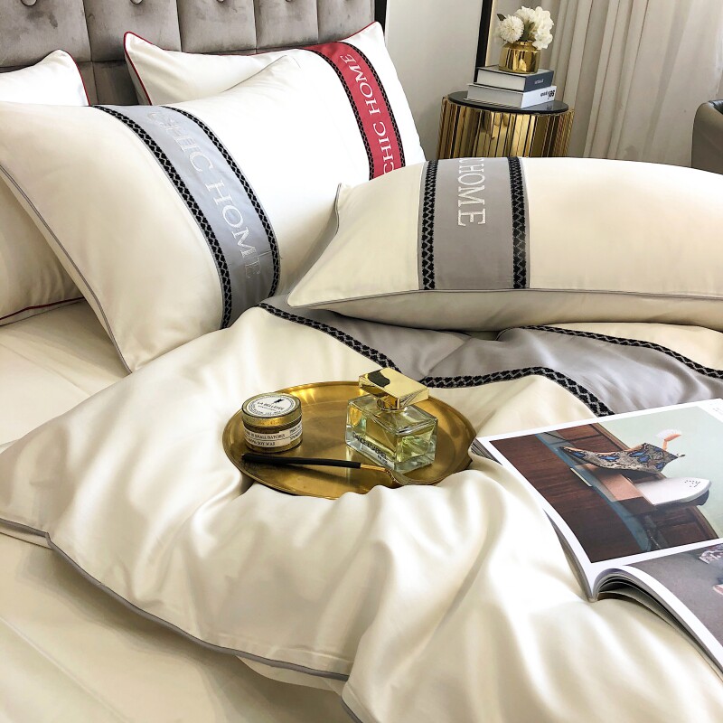 High-end hotel light extravaganza 100 long suede cotton four pieces full cotton pure cotton pure color quilt cover simple bed goods