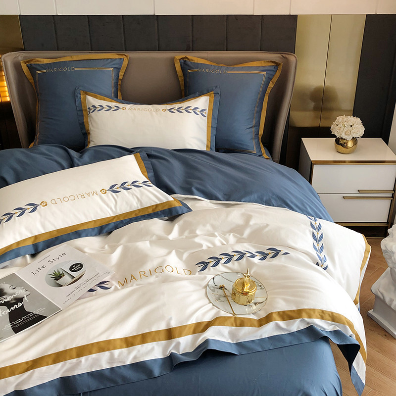 Simple hotel style 60 long-staple cotton satin four-piece group cotton pure cotton quilt cover printing spring and summer bedding