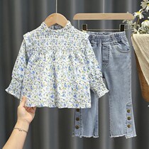 Barabara girls suit 2022 spring dress new internet red baby princess doll shirt jeans two sets