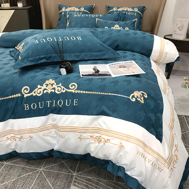 Lightweight cotton tribute satin jacquard four-piece set silky embroidered quilt cover European style 60 cotton bag on the supplies