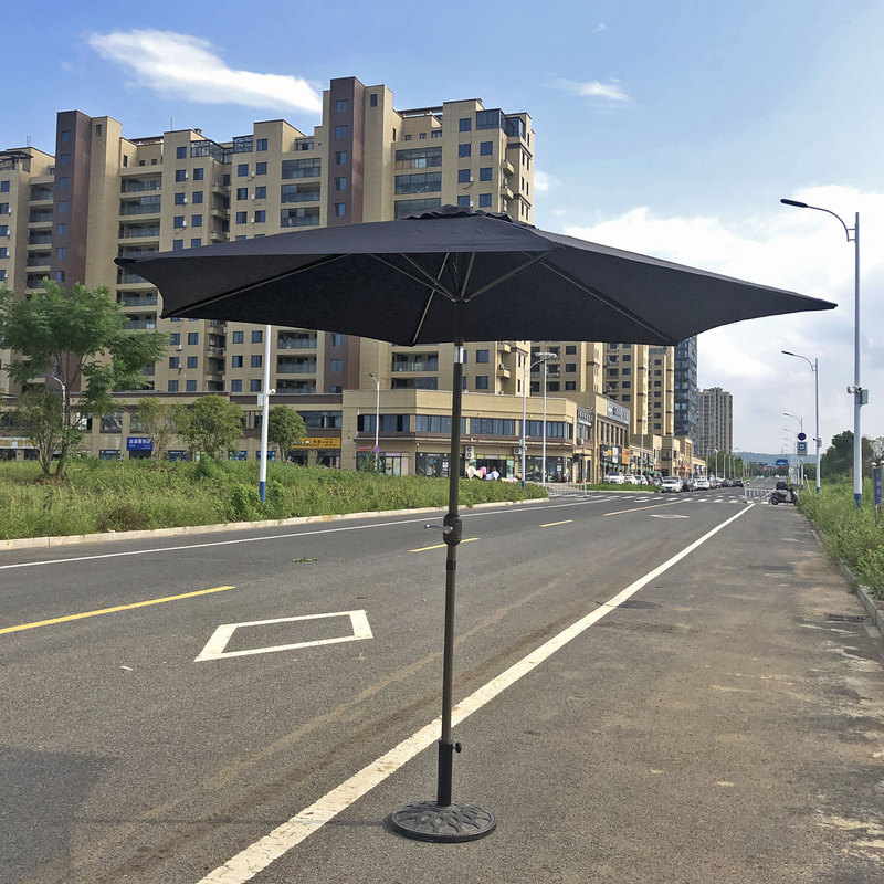 Outdoor Black Large Roman Hand-Cranked Steering Umbrella Parasol Garden Terrace Outdoor Solar Lamp Landscape Umbrella