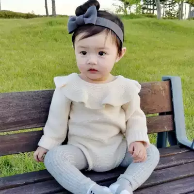 Baby spring and autumn jersey female baby jumpsuit out knitted thin climbing clothes Net Red Princess triangle