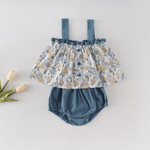 ins summer baby sleeveless harness blouse blouses bread pants clothes summer ladies baby thin and split two suits