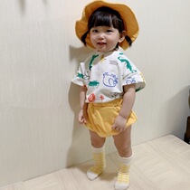 INS Money Summer Baby Thin of pure cotton short sleeves T-shirt shorts suit hat Men and women Three sets of clothes