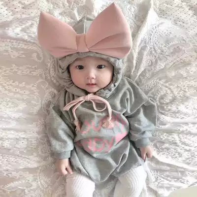 Spring and autumn outfits baby clothes baby plus velvet wear autumn and winter women's baby clothes triangle Princess ha clothes tide