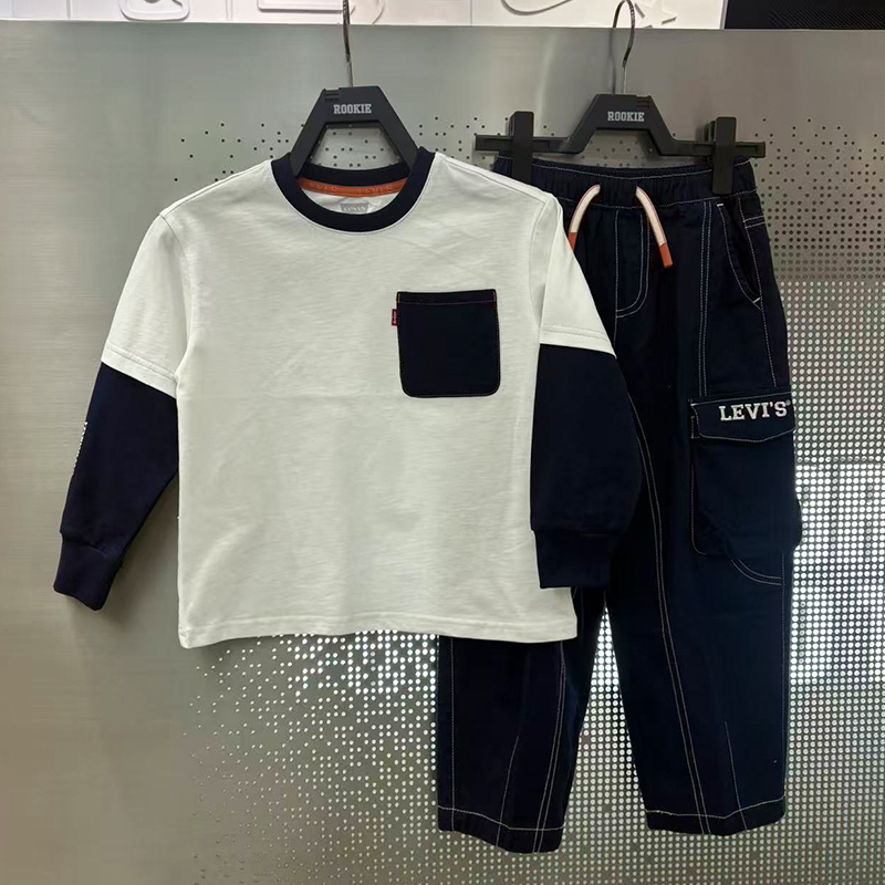 Levis 26Th Spring Collection Unisex Children's Fake Two-Piece Color-Block Pure Cotton Long-Sleeve T-Shirt Lv2612042