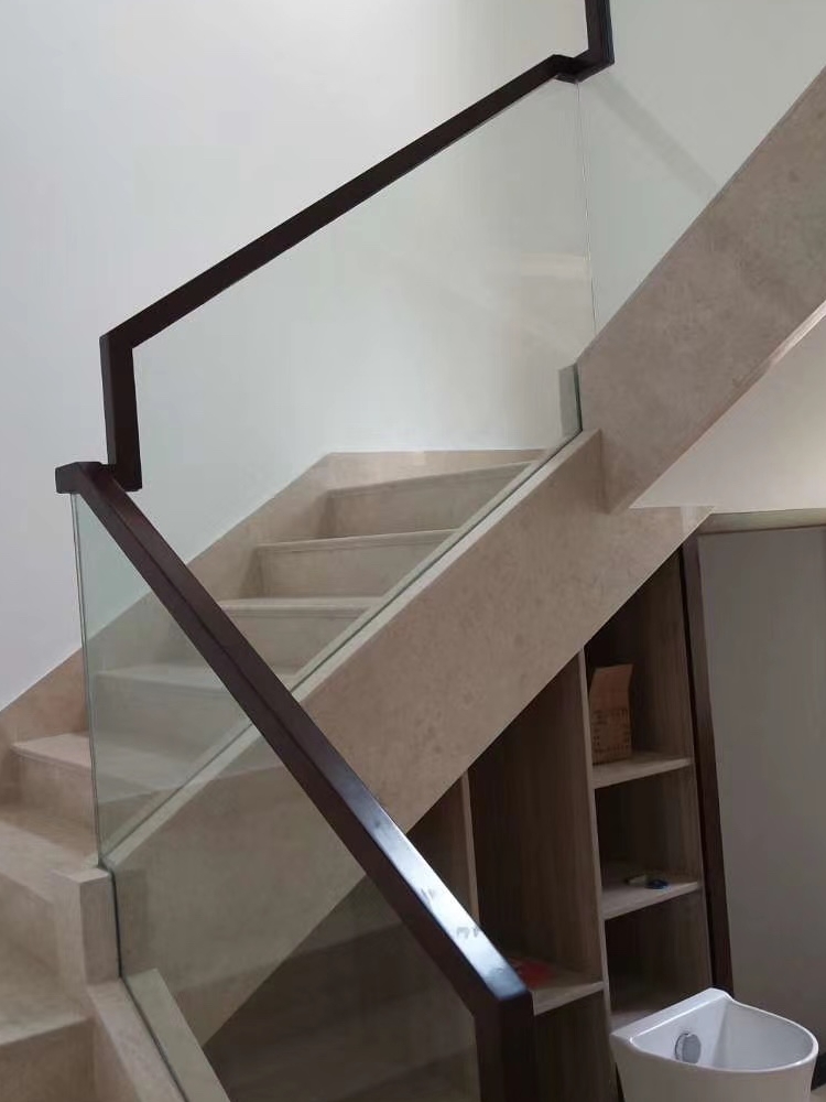 Solid wood painted stairs Tempered glass handrails u-slot card slot railing Whole Beech American Red Oak Attic