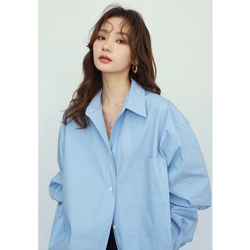 Sumrio Stylish Silhouette Design/Custom-Dyed Classic B-Grade High-Count Bemberg Cotton Relaxed Loose Boyfriend Shirt