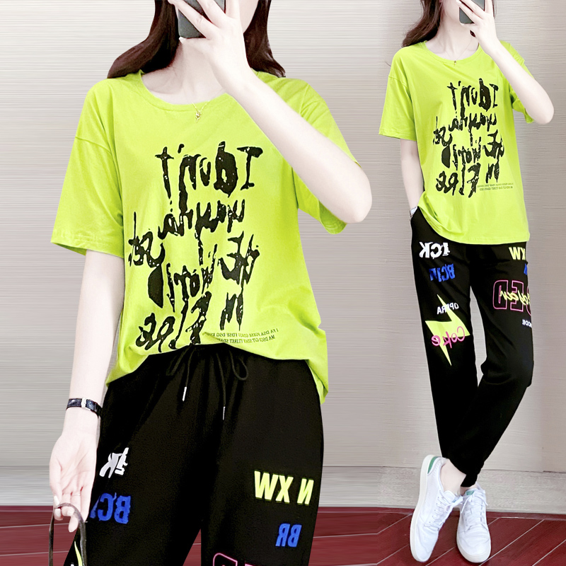 2022 Fried Street Summer Dress Women's Casual Sportswear Suit Pants Fashion Temperament Summer Thin Section Western Style Two-piece Set Age Reduction