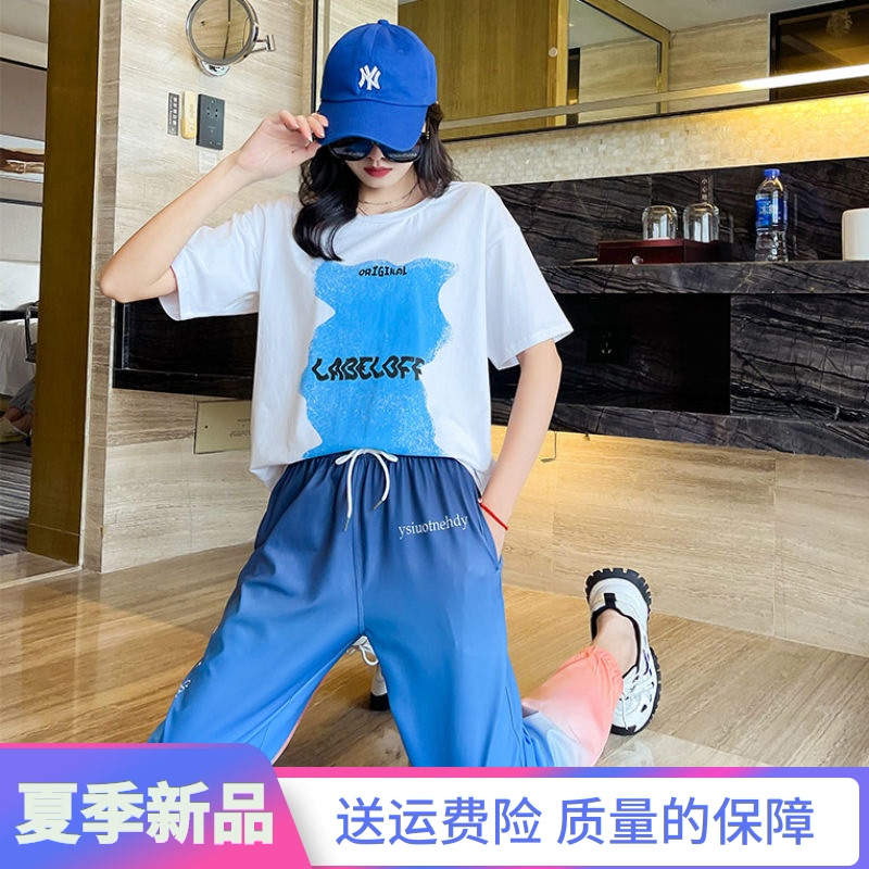 Summer 2022 new small casual sports suit female fashion net red fried street loose western style two-piece suit